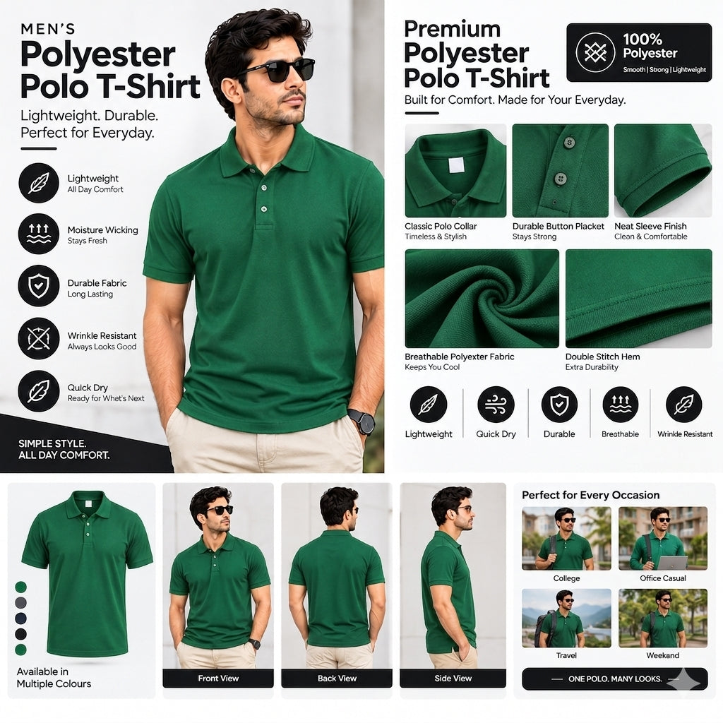 Green Polyester Half Sleeve 140 GSM Polo T shirts