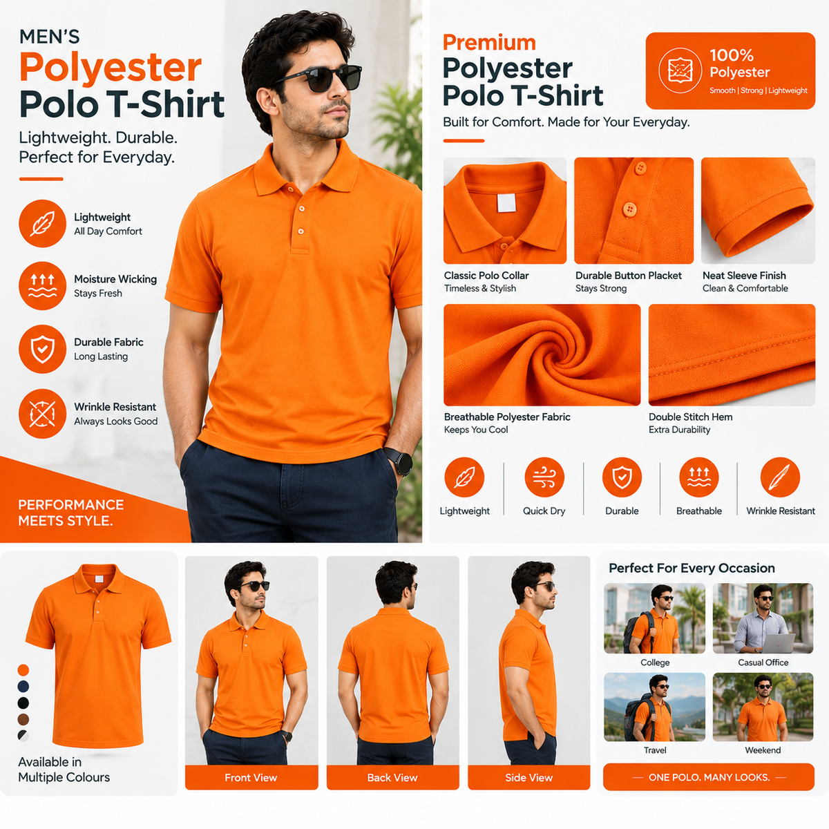 Orange Polyester Half Sleeve 140 GSM Polo T shirts
