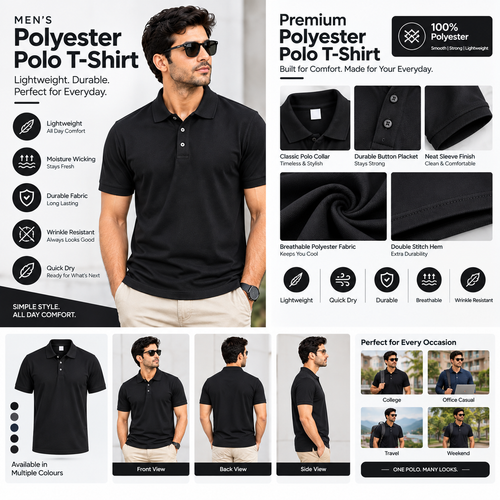 Black Polyester Half Sleeve 140 GSM Polo T shirts