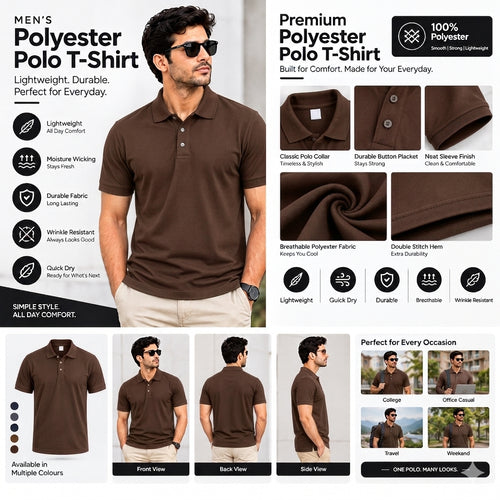 Brown Polyester Half Sleeve 140 GSM Polo T shirts